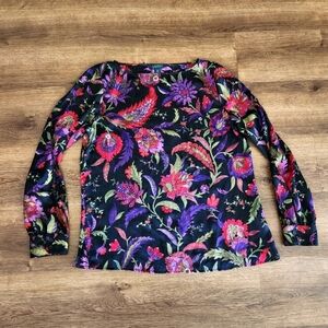 LAUREN RALPH LAUREN Long Sleeve Blouse Top Multi-Colored Floral Size Large